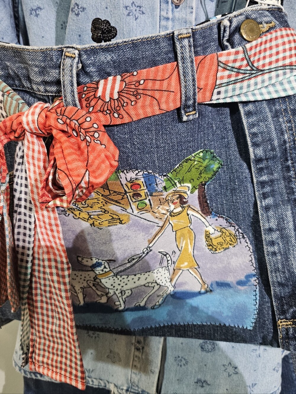 One Of a Kind.  Custom Jean Crossbidy Bag With Dog Motif.